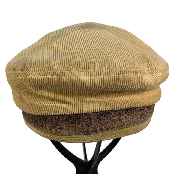 Vtg Aegean Greek Fisherman Cap Tan/Brown Cotton Corduroy Hat Silk Inlay One Size - Picture 3 of 10